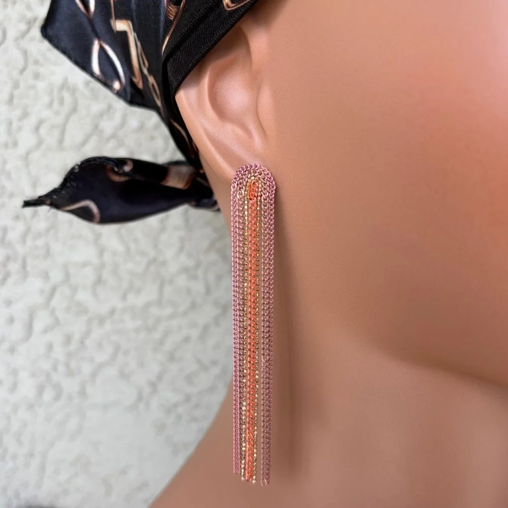 Express Trendy Pink & Gold Chain Dangle Earrings